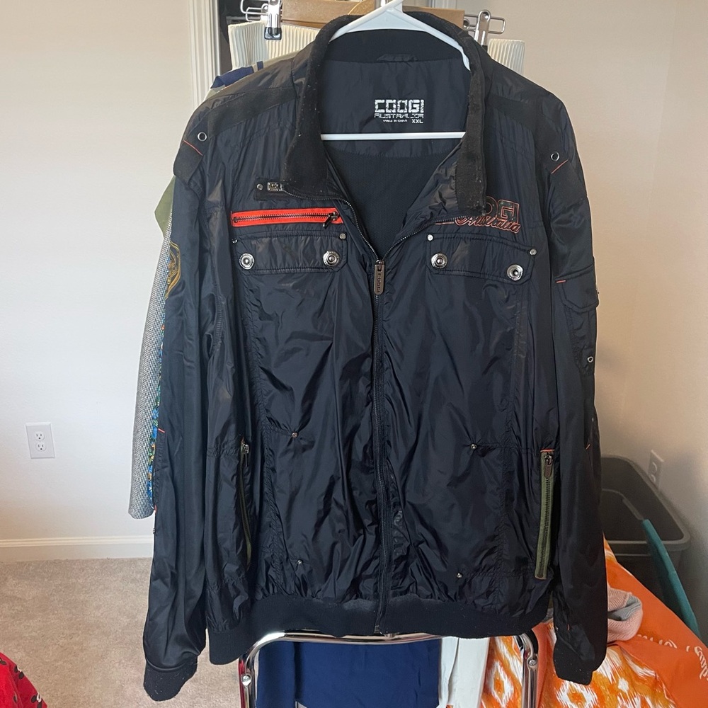 Coogi Jacket Mens XXL Black Full Zip Windbreaker Track Pockets 69 Australia